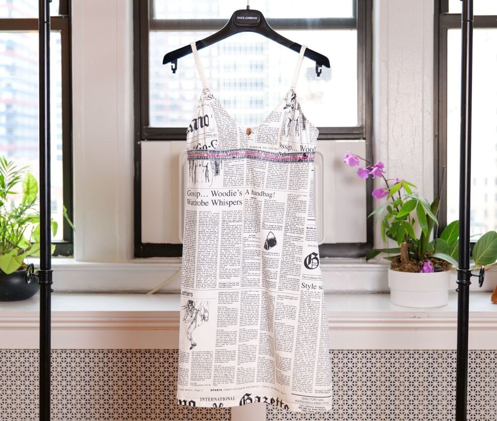 John Galliano White Gazette Newspaper Print Slip Mini Dress (Size: IT44) NWT